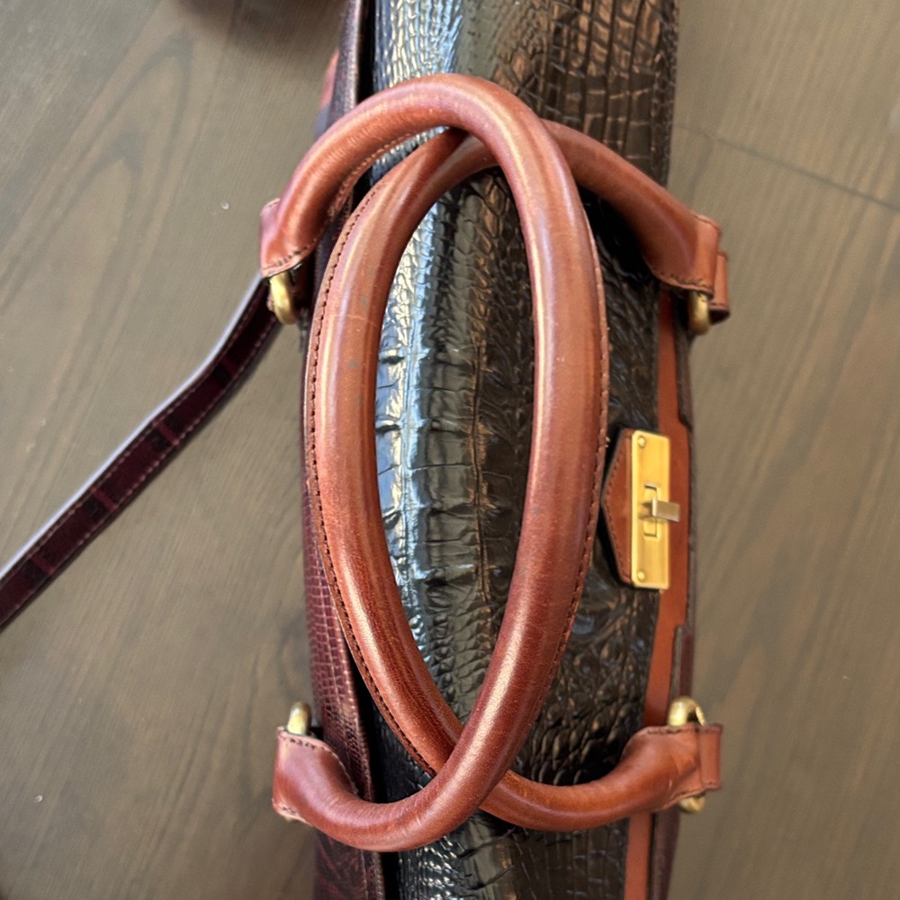 Brahmin Brown and Black Textured Leather Satchel - Picture 4 of 16